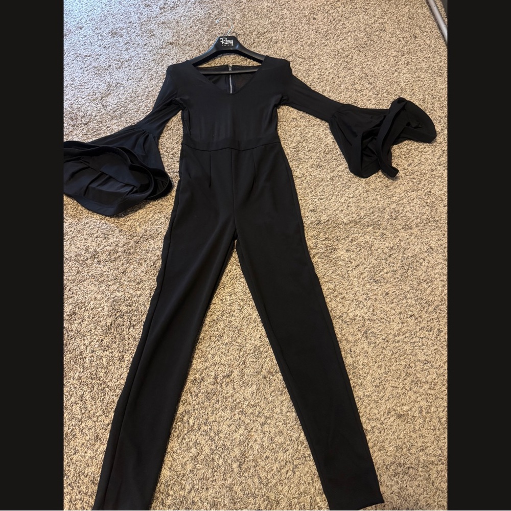 VENUS Black Jumpsuit with Flared Sheer Sleeves
